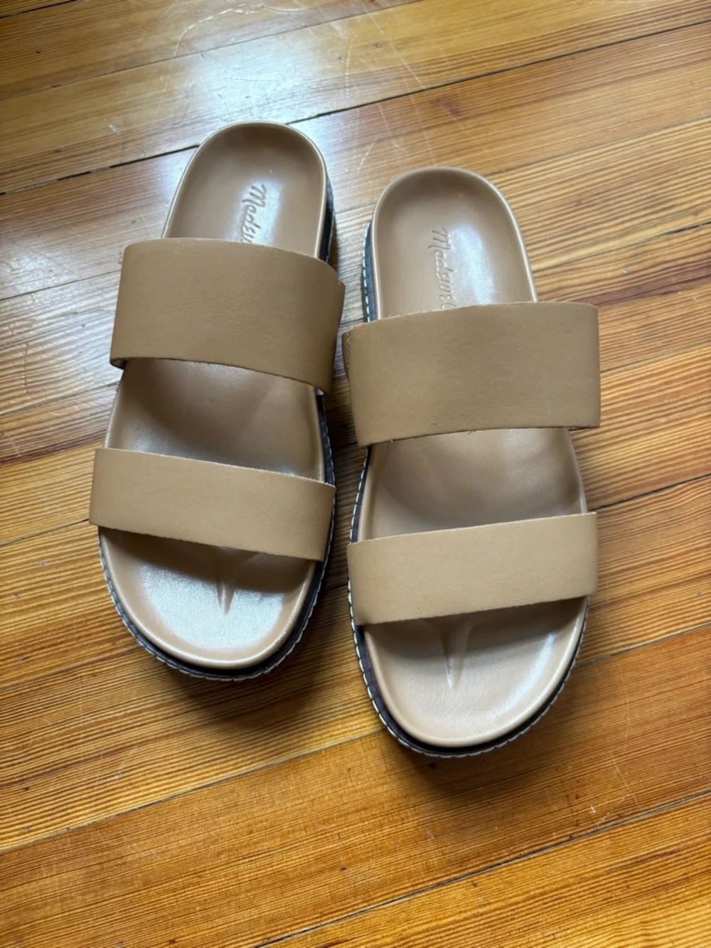 NEW Madewell | Double-Strap Slide Sandal in Tan-Cognac Leather | 7.5 - Picture 3 of 9
